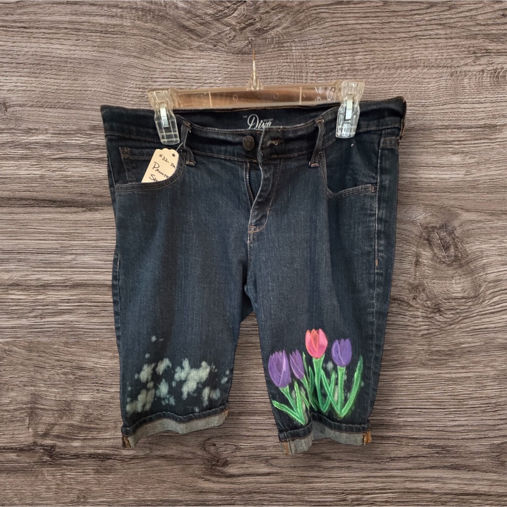 Old Navy Dark Blue, Hand painted Denim Shorts